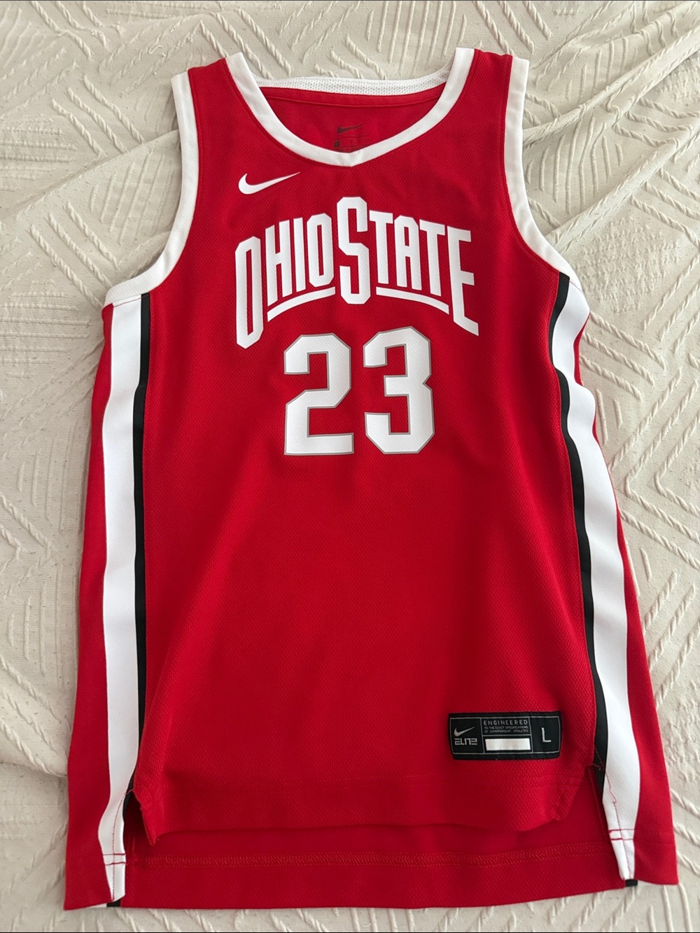 Youth Nike Ohio State Red Basketball Jersey with White and Black Trim